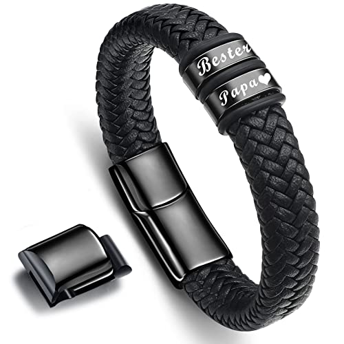 Papa Armband Vatertagsgeschenke - Gravur “Bester Papa” DAD Leder Armband Geschenk für Papa vater 22.5cm
