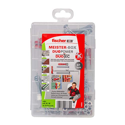 fischer Meister-Box DuoPower / DuoTec, Werkzeugkiste mit 87 Dübeln und Schrauben, Universaldübel, Hohlwanddübel, praktisches Set, Dübelkiste für Heimwerker & Profis