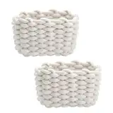 JAONLD 2 Stück Burr Basket 20 x 15 x 12 cm Häkelkorb Quadrat Aufbewahrungskorb Klein Organizer Korb Aufbewahrungskorb Kinder Körbe Geflochten für Babyzimmer, Schlafzimmer, Wohnzimmer (Weiß)