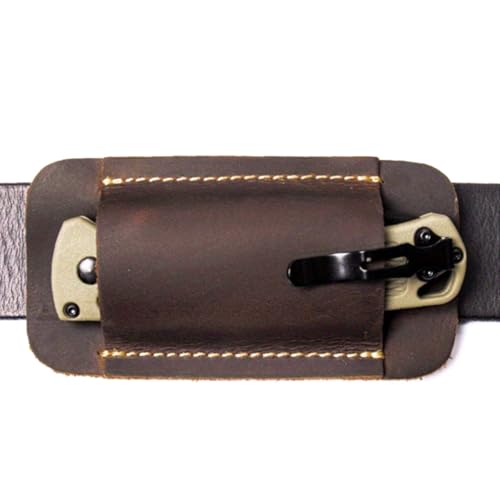 VZU Leder Messerscheide für Gürtel, EDC Taschenmesser Holster, Kompakter Messer Holster für 5-Zoll Klinge, Dunkelbraunes Messerscheide Leder, Draw Carrier Holster für Outdoor, Alltagsgebrauch