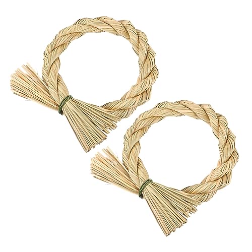 IMIKEYA 2 Stück Kranz Wandbehang wandverkleidung House Decoration Wanddekoration Strohkranz Girlande Kränze zum Aufhängen an der Wand Stroh hängende Kränze Sushi-Laden hängt Gras Khaki