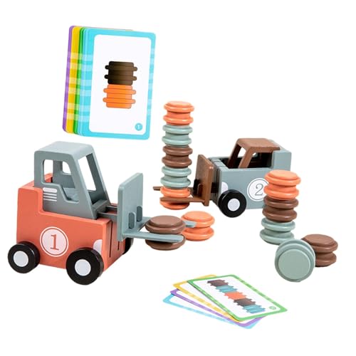 harayaa Gabelstapler Spielzeug, Stapelspielzeug, Pädagogische Entwicklung, Kreativ, Holz, 2 Spieler, Technik, Fahrzeugtransport für