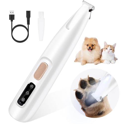 Tolesum Haustierhaarschneider mit LED Licht, USB Wiederaufladbar Pfotentrimmer Für Hunde, Paw Trim Pro, Leise Wasserdicht Hundepfoten Trimmer Für Hunde, Katzen, Pfoten, Ohren, Gesicht, Körp, Pfoten