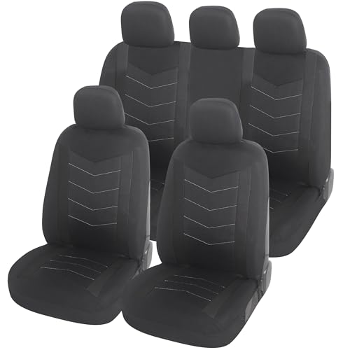 Upgrade4cars Auto-Sitzbezüge Set Universal schwarz | Auto-Schonbezüge Vordersitze & Rückbank | Auto-Sitzbezug Schwarz | Autozubehör Innenraum | Geschenke für Frauen und Männer
