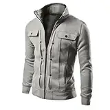 uxxnjfg Herren Winterjacke Übergangsjacke Warme Bomberjacke Zipper mit Stehkragen Arbeitsjacke Business Locker Arbeits Outdoor Jacken Modern Langarm Wintermantel Oberbekleidung Grau 3XL