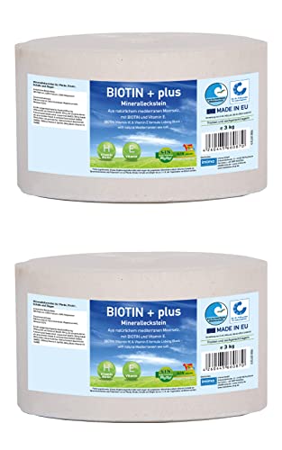 imima Mineralleckstein Pferd BIOTIN + Plus Salzleckstein Set 2 x 3kg - Salzlecksteine für Pferde, Schafe, Ziegen und Wild - Salz Leckstein Mineralstein