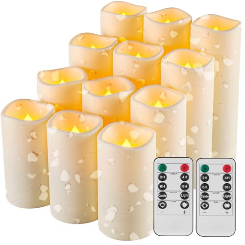 Fanzir Outdoor Wasserdichte LED-Kerze mit Fernbedienung LED-Batteriekerze, Höhe 10 cm 13 cm 15 cm 17 cm Hochtemperaturbeständige Kerze 12 Stück.