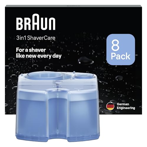 Braun 3-in-1 ShaverCare Reinigungskartuschen für Reinigungsstationen, reinigt Rasierer 10x besser als Wasser, ORIGINAL Kartusche, hygienische Reinigung, Entfernt Haare und Hautpartikel, 8er Pack