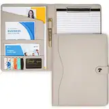 AMKSONS Schreibmappe A4 in Hell Grau inklusive Klemmbrett & DIN A4 Notizblock - Premium Konferenzmappe aus PU-Leder mit Dokumentenfächern, Stiftehalter, Klappdeckel und Magnetverschluss