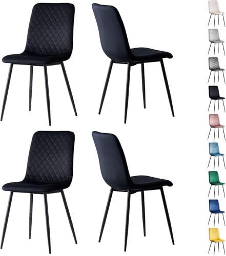 mcc direct Set mit 4 Designer Esszimmerstühlen aus Samtstoff, Metallbeine, Lexi-Stühle (Schwarz)