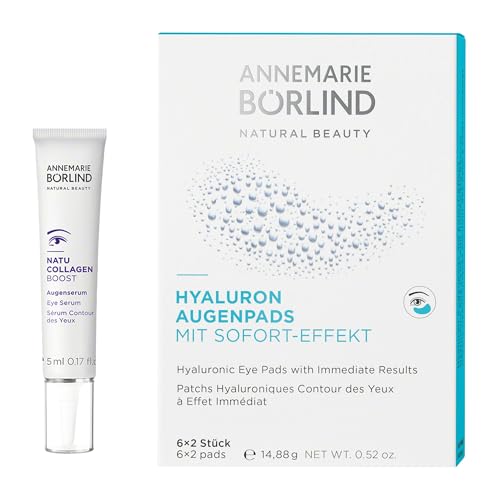 ANNEMARIE BÖRLIND EYE PADS SET – Hyaluron Augenpads (6x2 Stück) & NATUCOLLAGEN BOOST Augenserum (5 ml), Limited Edition, Erfrischt, Liftet und Glättet, Vegan