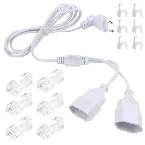 URHRHU Verlängerungskabel Eurostecker 1,8m Verlängerungskabel Flachstecker 2 Fach Steckdosenadapter Flach 2 in 1 Eurostecker Verlängerung 250V mit Kabelklammer für TV PC Computer Monitor