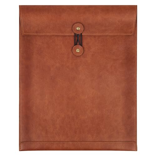 Qixin Brown PU Lederdateiordner für Dokumente, wichtiger privater Dateiorganisator mit String Krawatte, Laptop Hülle Notebook Hülle, Leder Portfolio Binderumschläge, Buchstabenvermittler 1PC