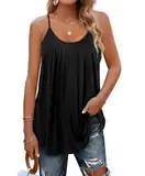 DUOEASE Tank Top Damen Schwarz U-Ausschnitt Plissierte Spaghetti Top Damen Sommer 2025 Sexy Ãrmellose Oberteile 3XL