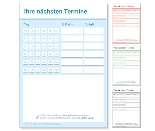 Frank Paperman® | 600 Terminzettel Praxis | 12 x Terminblock à 50 Blatt | blau | 6 Termine pro Zettel | für Ärzte. Heilpraktiker. Physio. Massage. Studios u.v.m.