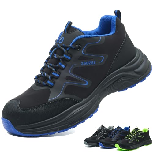 ZSDZSZ Sicherheitsschuhe Herren Damen Arbeitsschuhe Leicht rutschfest Atmungsaktiv Stahlkappenschuhe Sportlich, Blau, 40 EU