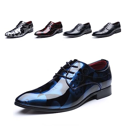 Anzugschuhe Herren Oxford Derby Schuhe Brogues Lederschuhe Hochzeitsschuhe Schnürhalbschuhe Klassischer Business Schnürschuh 1012 Blau Größe 43