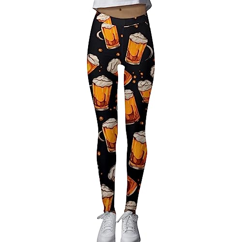 Oktoberfest Leggings Damen Bier Drucken Strumpfhose Lustig Stretch Yogahose Lang Blickdicht Sportleggins High Waist Elastische Leggings Festlich Workout Sport Fitnesshose Jogginghose (A3-Black, M)