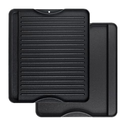 Denmay Gusseisen-Grillplatte 34 X 40cm reversibler Kochgrill & Grillpfanne 2-in-1, multifunktional Gusswendeplatte für offenes Feuer, Gasgrill, Ofen, Holzkohlegrill, 1 Pack