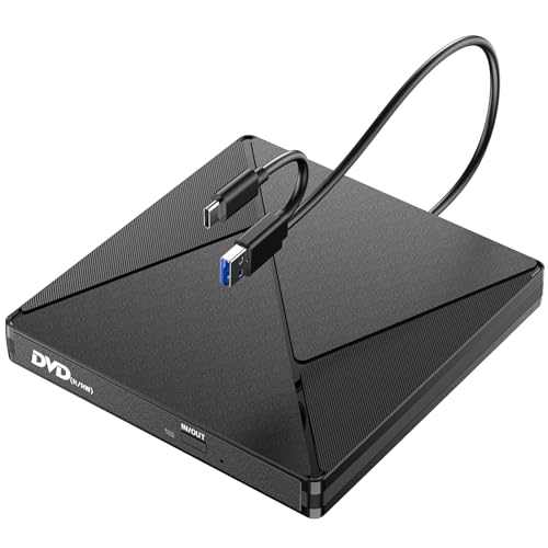 BHHB Externes CD DVD Laufwerk USB 3.0 & USB-C CD/DVD Laufwerk Extern, CD DVD +/-RW ROM Brenner Optical External DVD Drive für Laptop, PC, Desktop, MacBook, iMac, Windows 11/10/8/7/XP/Linux/MacOS