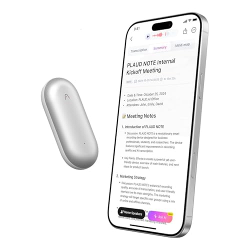 KI-Sprachrekorder, PLAUD NotePin Sprachrekorder, App-Steuerung, KI-Notizgerät, KI-Transkription & Zusammenfassung, 112 Sprachen, 64GB Speicher, Audiorekorder für Vorlesungen, Meetings, Mondsilber