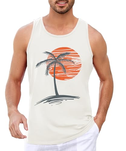 Runcati Printed Tank Top Herren Ärmelloses Sport Muskelshirt Fitness Gym Training Unterhemd Baumwolle Atmungsaktive Bodybuilding Shirt,Weiß,L