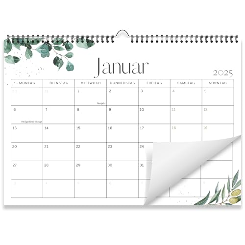 Kalender 2025 Wandkalender (Monatskalender im A4 Querformat) - Monatskalender 2025 für das ganze Jahr von Januar bis Dezember mit Ferienübersicht - Ideal als Paarkalender oder Familienplaner