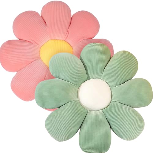 ACUSHLA 2 Stück Blumenbodenkissen Sitzkissen,40cm Blumenboden Kissen Tatami Blumenförmiges,Weiches Blütenblattkissen Niedliches Blumen-Plüsch-Kissen für Car Home Sofa Chair (Grün + Rot)