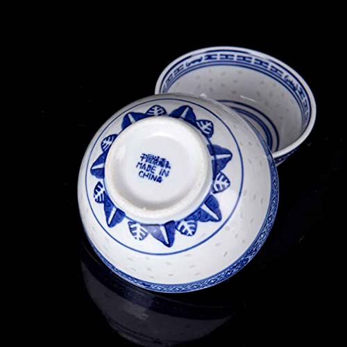 HH-CC Schalen-Set mit 6 kleinen asiatischen chinesischen Porzellan-dekorierten blauen und weißen Reisschalen Schalendurchmesser & tiefes Keramik-Reismuster Garantierte Qualität,7 in/18CM