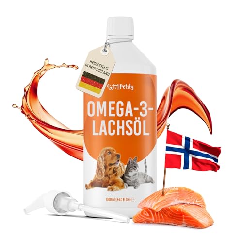 Lachsöl Hund & Katze – 1L Salmon Oil for Dogs – 100 % Wildlachsöl aus Norwegen – Lachsöl Hunde & Katzen – Omega 3 6 9 & Vitamin E – inkl. Pumpe – Kaltgepresst & Bio-Qualität