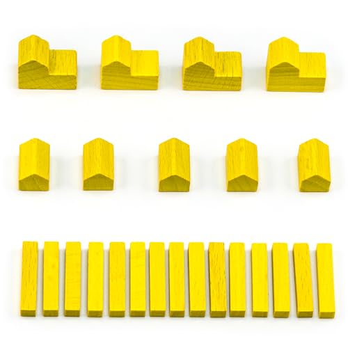 Waldfelsen® Hozfiguren: 4 Städte, 5 Siedlungen und 15 Straßen geeignet für Die Siedler (Farbe: Gelb)