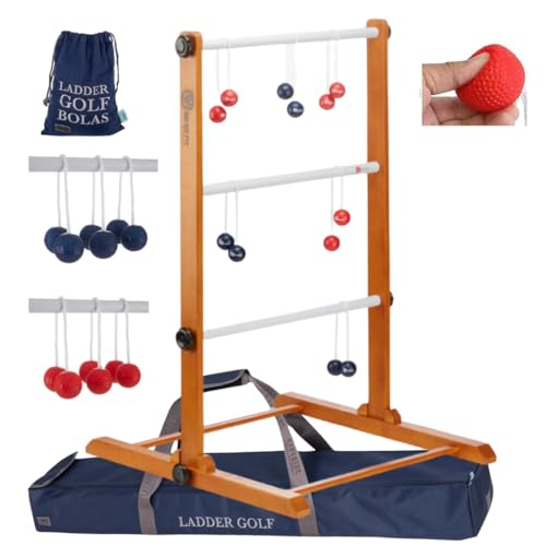 Ubergames Original 2024 Leitergolf Spiel - Profi Top Qualität Leiterspiel Wurfspiel - Jetzt Unzerbrechliche Stangen - Luxustaschen mit offizielle Soft Bolas (Blau und rot)