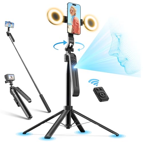 Jeebel Tripod Smartphone mit Auto Gesichtsverfolgung, 180cm Ausziehbarer Stativ Handy mit Gestensteuerung, Keine App erforderlich, 360° Drehbar, Selfie Stick & Stabilisator für Video Live Vlog