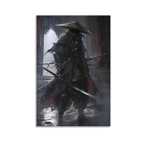 SLKJYX Samurai-Poster vom mittelalterlichen Mann an der Kampfstation, Wandkunst, dekoratives Gemälde, Wandbild, moderne Dekoration, hängendes Kunstposter, 50 x 75 cm