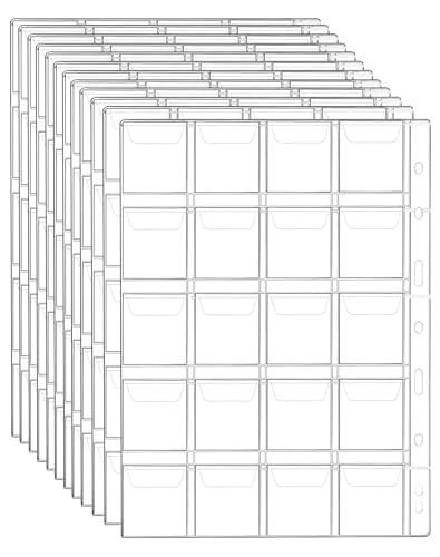 QWORK® 12 Blatt Münzsammlungsseiten, Münztasche für Münzalbum, 9-Loch, 20 Fächer, 45 x 45 mm