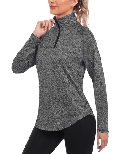 iClosam Sportshirt Langarm Damen Funktionsshirt UPF 50+ Langarmshirt Sport Atmungsaktiv Laufshirt Schnelltrocknend UV Shirt 1/4 Reißverschluss für Yoga Fitness Tennis Golf Wandern S-3XL