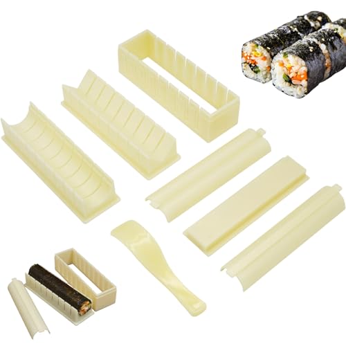 Heidouse Sushi Making Kit (7pcs) Quadrat, rund und herzförmige Sushi -Form mit Löffel und sogar Schlitz für den einfachen Schneiden von Plastikhersteller für Haushalt, Werbespot
