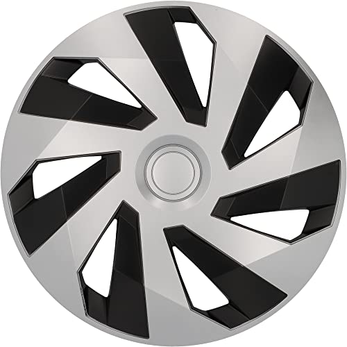 cartrend Radkappen Flow, 16 Zoll, für alle gängigen Stahlfelgen, aus Spezial-ABS-Qualitätskunststoff, schlagfest, zweischichtige Metallic-Lackierung, überlackierbar, schwarz-silber, 4 Stück