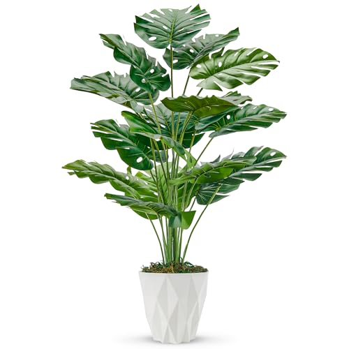 Der Rose 1 Stück Kunstpflanzen Groß Monstera Variegata Künstliche Pflanzen wie echt für Wohnzimmer, Zimmer, Balkon, Fußboden, Outdoor Deko