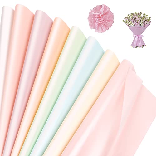 Metallic Seidenpapier Set, 120 Blatt 29.8x20.4cm Seidenpapier Bunt, Geschenkpapier Verpackungsmaterial, Bastelpapier zum Erstellen von Pompons, Papierblumen, Tischdekoration,Geschenktüten, 8 Farben