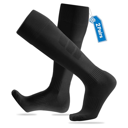 CLOSEMATE 2 Paar Fußballsocken Herren Kompressionsstrümpfe Kompressionssocken Stützstrümpfe Fußball Stutzen Laufsocken Compression Socks Sportsocken für Fußball Training 39-42 43-46 47-50 2Schwarz M