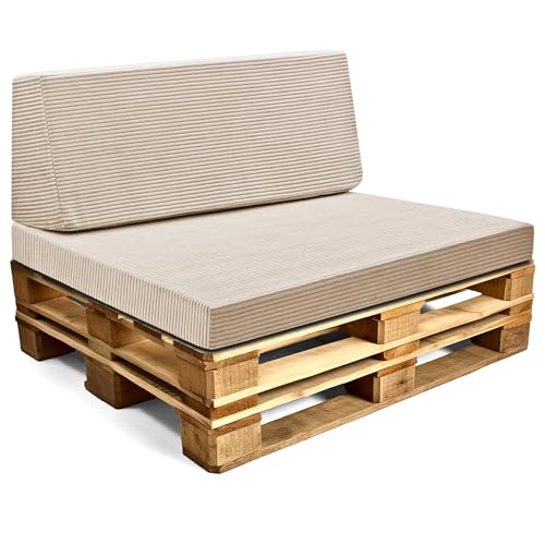 Amazinggirl Palettenkissen Outdoor Europaletten Set: Sitzkissen 80x120 cm und Rückenkissen 40x120 cm mit Bezug - Schaumstoff Sitzpolster für Paletten und Palettensofa Lincoln Beige
