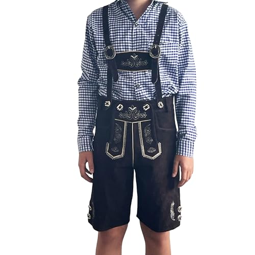 Jungen Kinderlederhose kurz braun bestickt echtes Leder, authentisch und perfekt für das Oktoberfest, Bayrisch Outfit Trachtenbekleidung, Gr. 110
