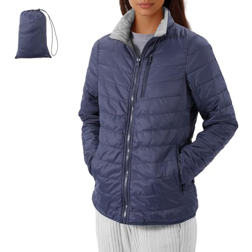 JEMIDI Damen Steppjacke leicht - Wasserabweisende Puffer Jacket - Vegane Daunenjacke wendbar - Leichte Herbst Winter Jacke - 5 Reißverschlusstaschen - Übergangsjacke Isolationsjacke