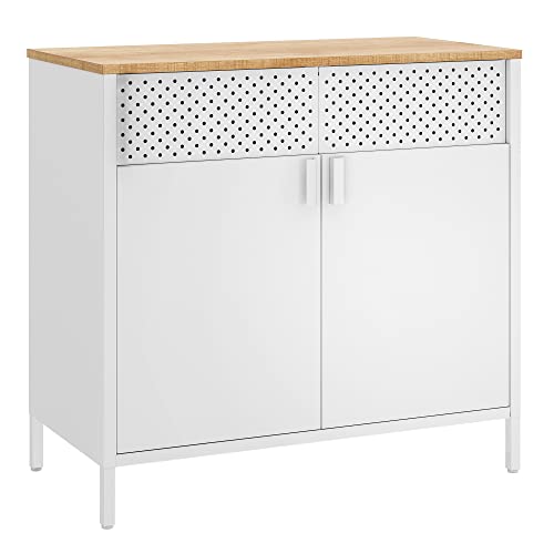 SONGMICS Aufbewahrungsschrank, Metallschrank, mit Doppeltür, Magnetverschluss, Verstellbarer Einlegeboden, Stahlgestell, 40 x 80 x 76 cm, naturbeige-weiß LSC102W57