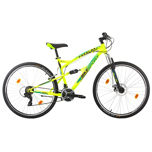 Bikesport Parallax 29 Zoll Mountainbike, doppelte Federung für Herren, Shimano 21 Gänge (Neongrün)