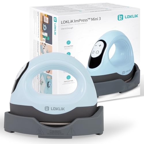 LOKLIK Impress Mini 3 – Hitzepresse für T-Shirts, Taschen, Tassen, Hüte und andere Textilien – Handgerät zum Dekorieren und Basteln. Perfekt für kleine Bastelprojekte, Vinyl-Transfer (Blau)