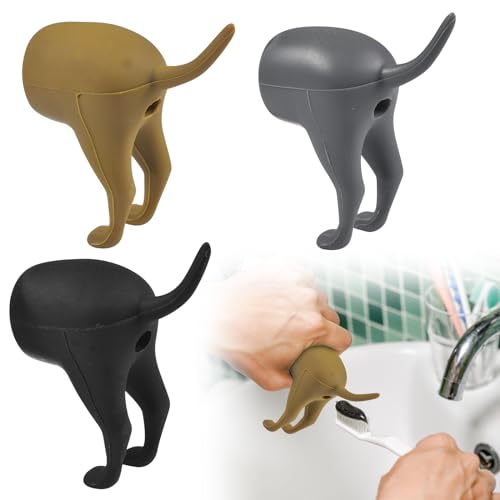Funmo 3 Stück Zahnpasta Spender,Pooping Dog Butt-Zahnpasta-Aufsatz,Lustige Zahnpastakappen, Kreative Zahnpasta Spender Kappe,Geschenke Geschenk für Freunde und Familie(Schwarz, Grau, Braun)