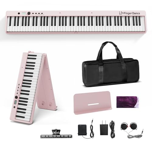 Finger Dance Klappbare Klaviertastatur, 88 Tasten, Tragbares elektrisches Keyboard mit Bluetooth MIDI, Digitalpiano in voller Größe, Holzmaserung, halbgewichtet, berührungsempfindlich, mit