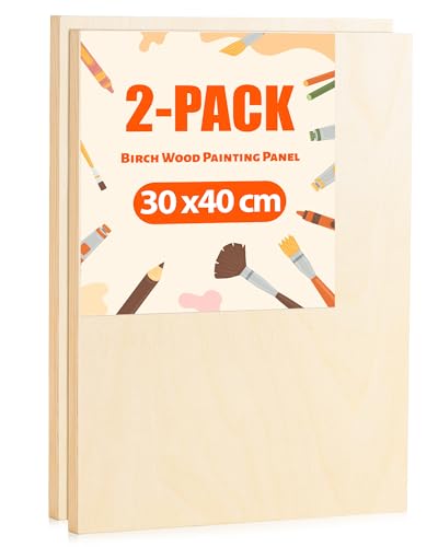 ROWOOD Holzleinwand zum Malen, Leinwandplatten 30x40cm/12x16" – 2 Stück, Unvollendeter Holzrahmen, Leere Malerleinwand für Kunsthandwerk, Ölmalerei und Pouring-Technik